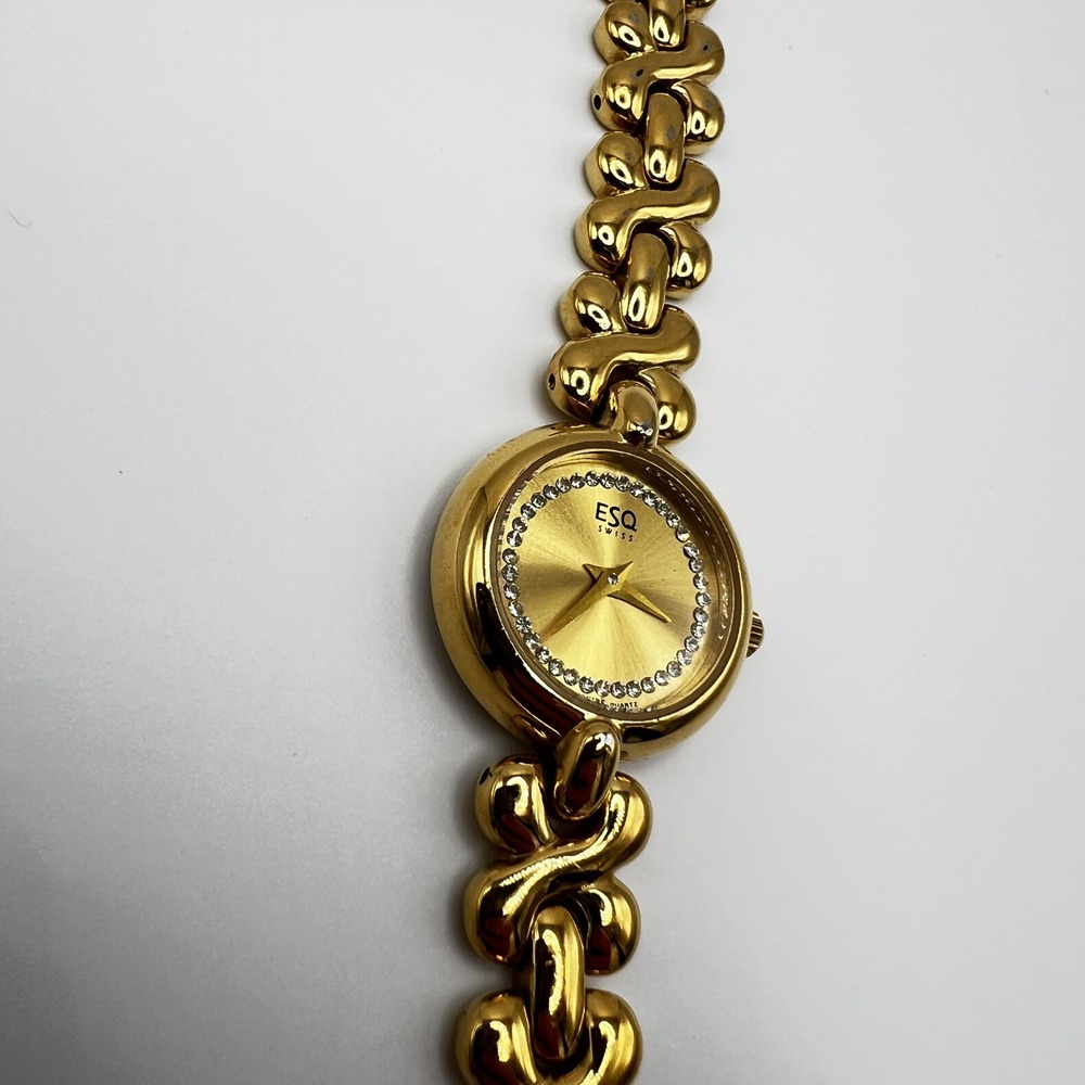 ESQ Swiss Quartz Watch Womens Gold Tone Crystal Bezel Link Bracelet 100511